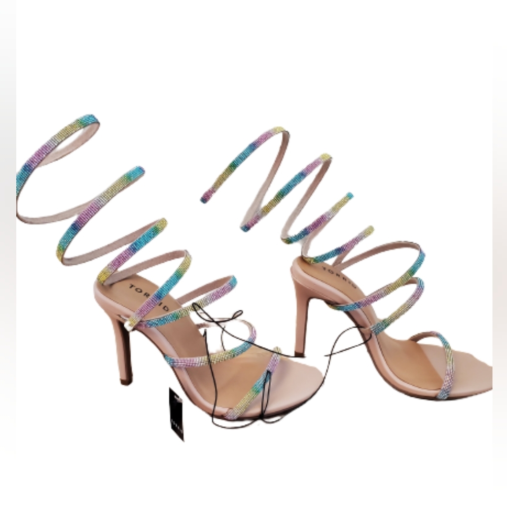 Torrid extra wide width rhinestone lace up heel sandals, 8ww, multicolor - Picture 8 of 13